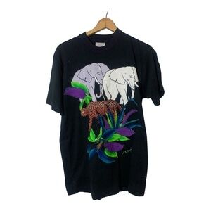 Vintage 90s Original Artistic Graphic T-Shirt Elephant Cheetah Safari Jungle XL